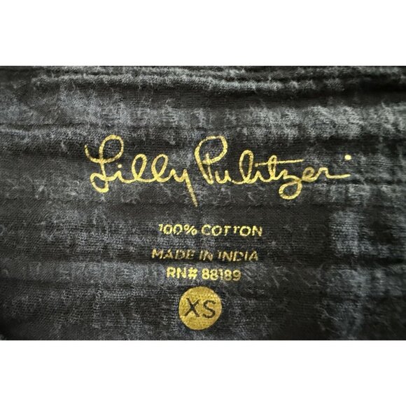 Lilly Pulitzer Navy Blue 100% Cotton Tunic Blouse XS Long Sleeve Bohemian - Picture 2 of 4